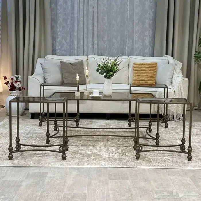 طقم طاوله مع4 خدمه تصميم زجاجي با طار بني انيق 0