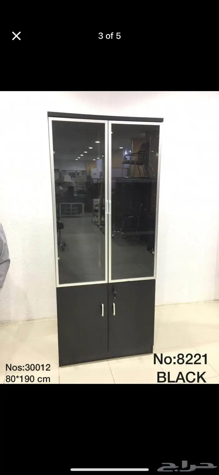 دولاب تخزين مكتبي خشبي بأبواب زجاجية وقفل 27