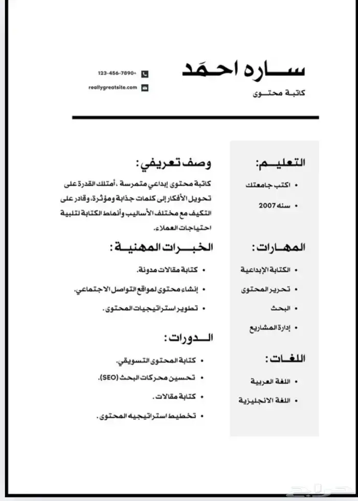 تصميم سيرة ذاتية احترافية CV 1