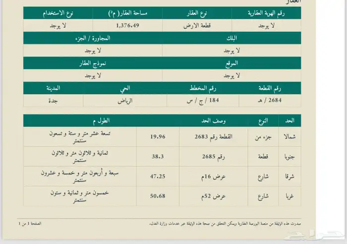 ارض للاستثمار حي الرياض جدة مساحة 1376م 1