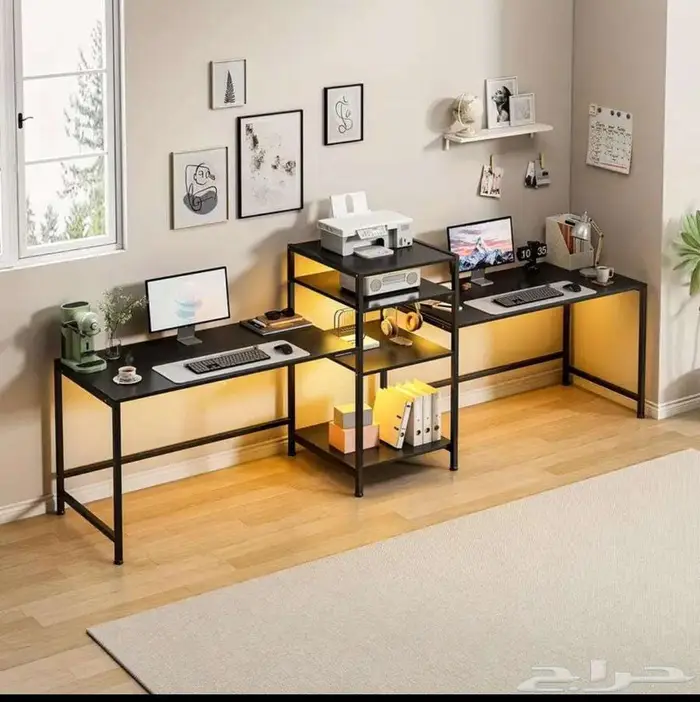 مكتب طاوله كمبيوتر عملي زاوية بيضا على شكل حرف L 5