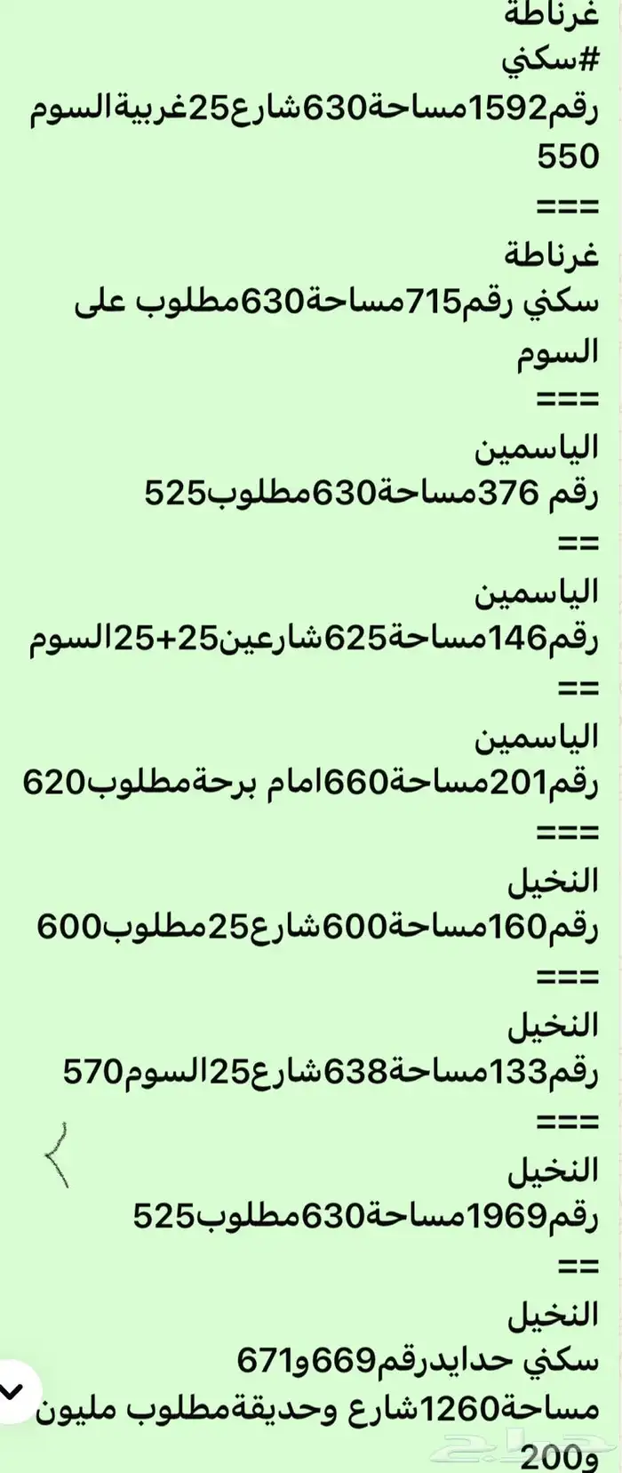 عروض اراضي للبيع الصفاءالشفاءبوادي نخيل ياسمين غرناطةاليرموك 2