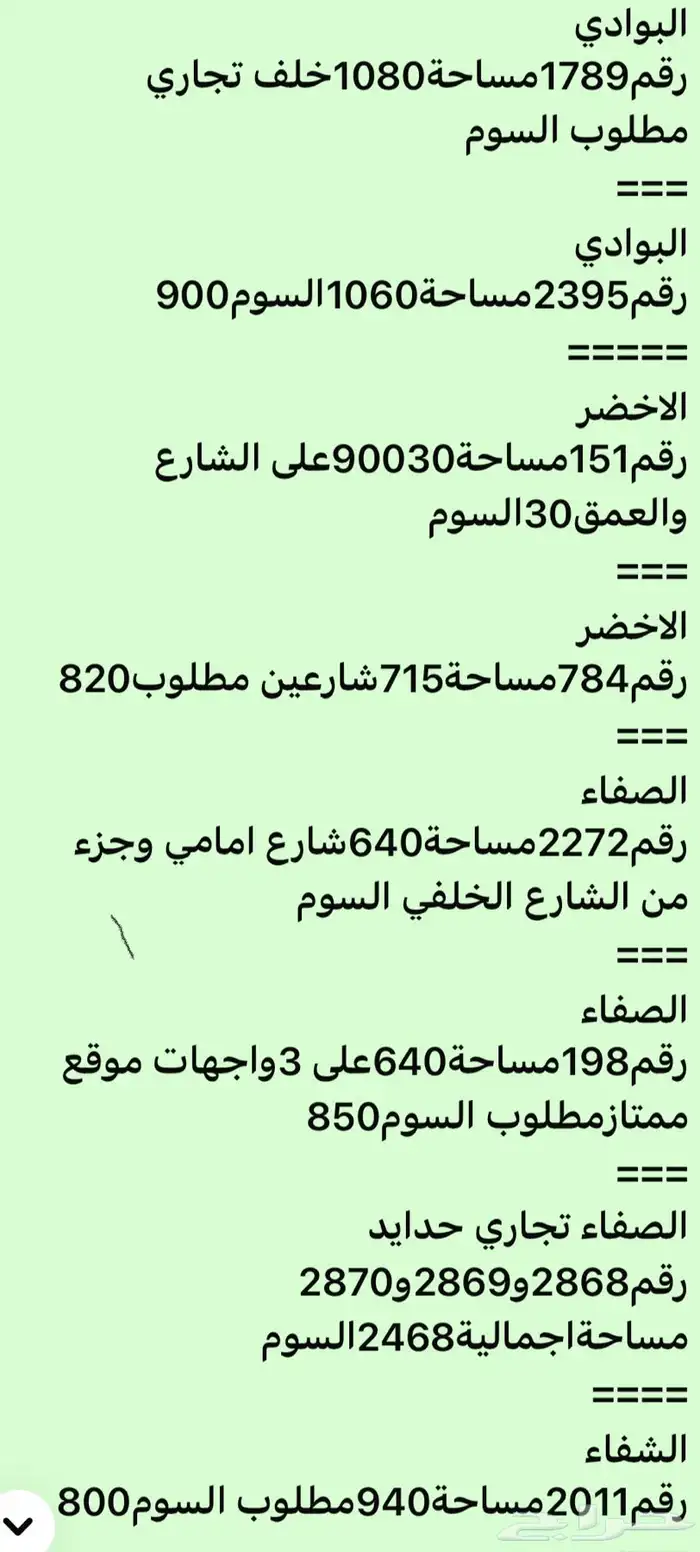 عروض اراضي للبيع الصفاءالشفاءبوادي نخيل ياسمين غرناطةاليرموك 0