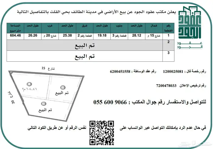 أرض على شارعين بحي القلت في جبرة الطائف 0