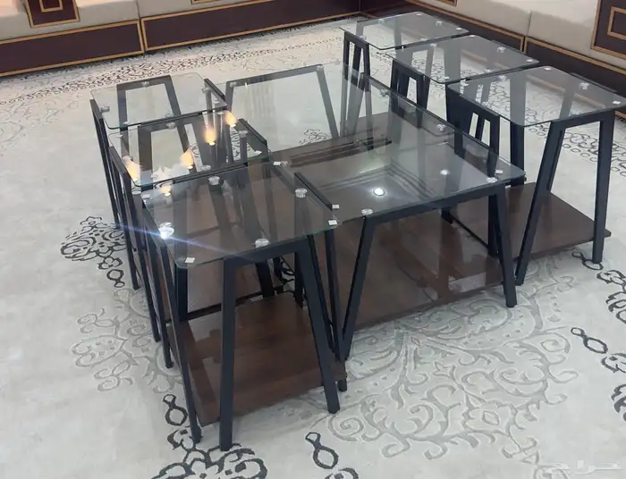 طاولات زجاج مع خشبي جديده 0
