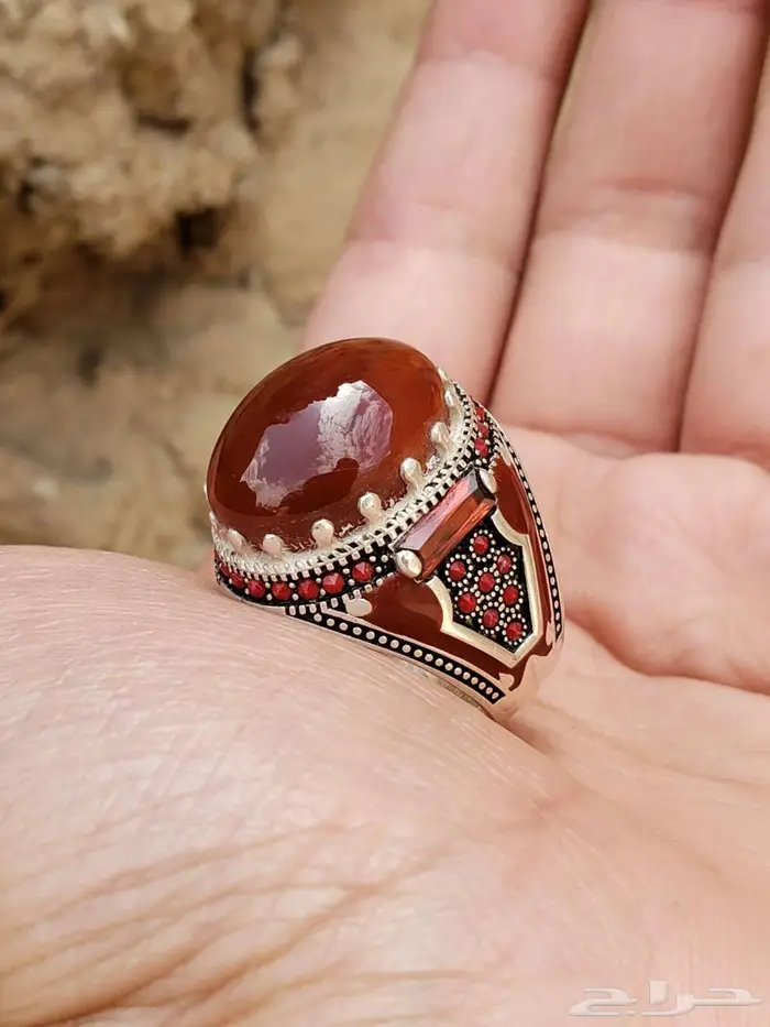 خواتم فضه وعقيق يمني كبدي طبيعي 0