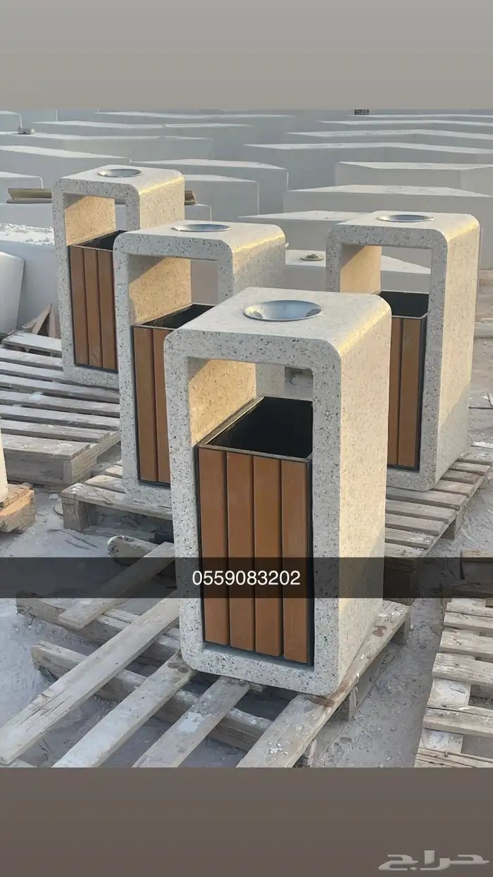 كراسي خرسانية إحواض زهور حاويات نفايات طاولات مصدات تجميلية 11