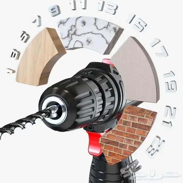 دريل كهربائي لاسلكي بطاريتين مع شنطة عدة متنوعة 0