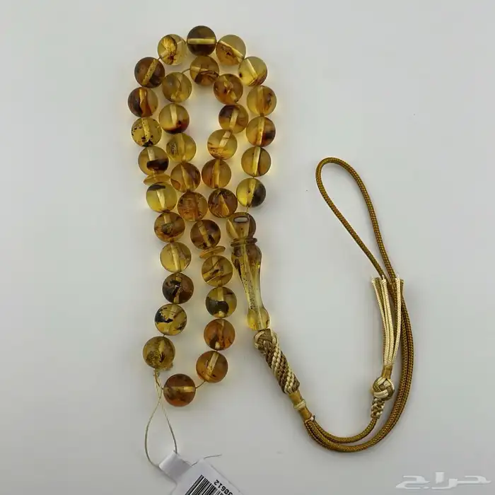 سبحة كهرمان كاريبي طبيعي بلون أصفر ذهبي 5