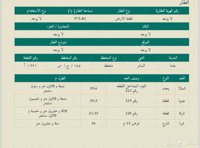 ارض للبيع حي السامر بجدة المساحة (975.83م) 3