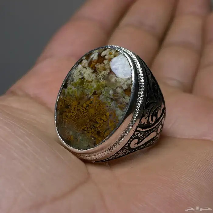خاتم فضة بنقش كامل بحجر عقيق ((ورد الربيع )) 1