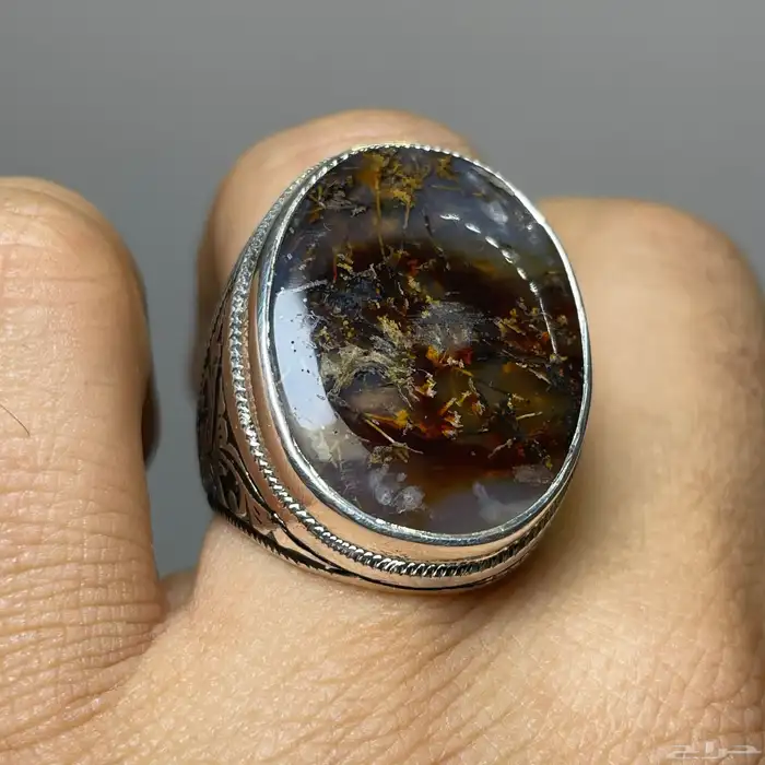 خاتم فضة بحجر مميزة عسلي مسماري 2