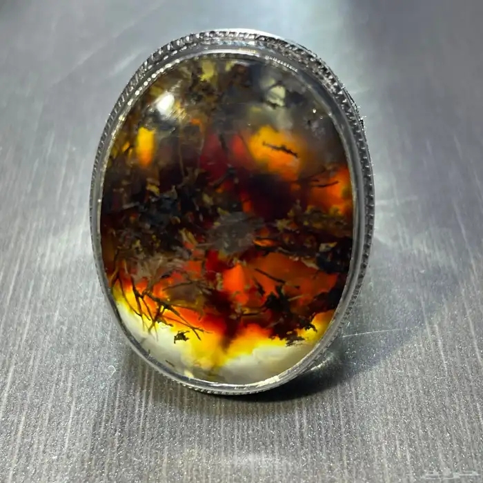 خاتم فضة بحجر مميزة عسلي مسماري 4