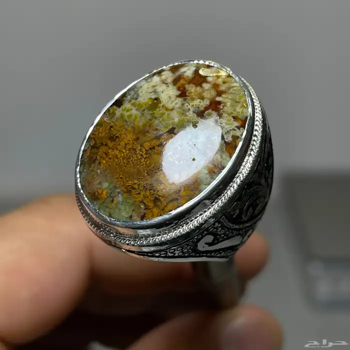 خاتم فضة بنقش كامل بحجر عقيق ((ورد الربيع )) 4