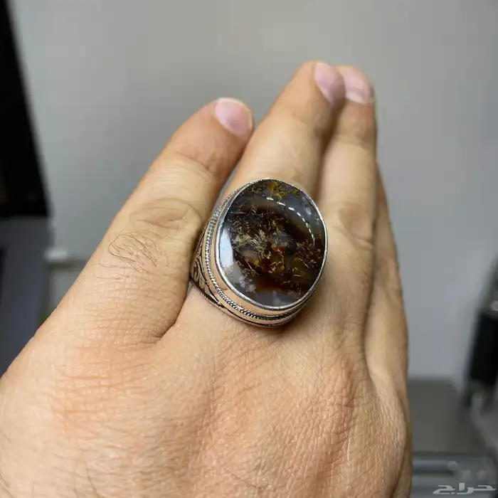 خاتم فضة بحجر مميزة عسلي مسماري 3