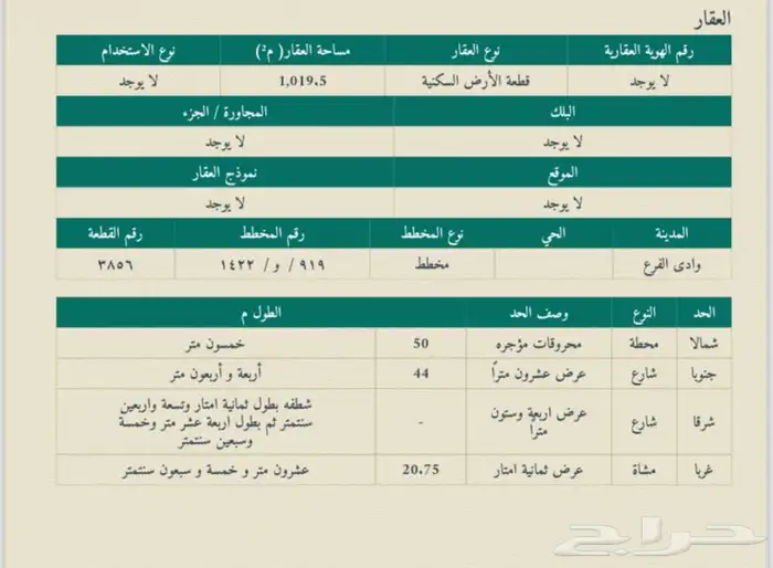 فرصة ذهبية أرض للبيع في وادي الفرع   3 شوارع 0