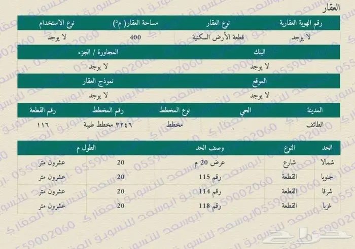 قطعة ارض رقم 116 مخطط 3246 طيبة -العرفاء شمال الطائف 2
