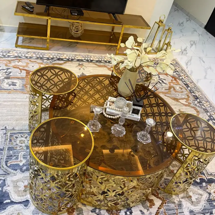 طاوله دائريه مع طاولات خدمه وطاولة تلفاز 0