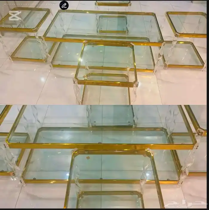 طاولات خدمه بحاله جيده ونظيفه 4 قطع وقطعه كبيره 0