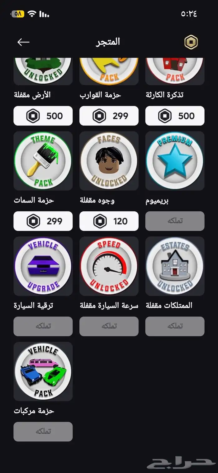 حساب روبلوكس فيه نوادر من ملابس و مابات 1