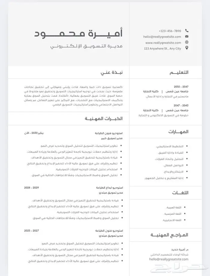 سيرة ذاتية بنظام ats بلغة عربية والانجليزية 0