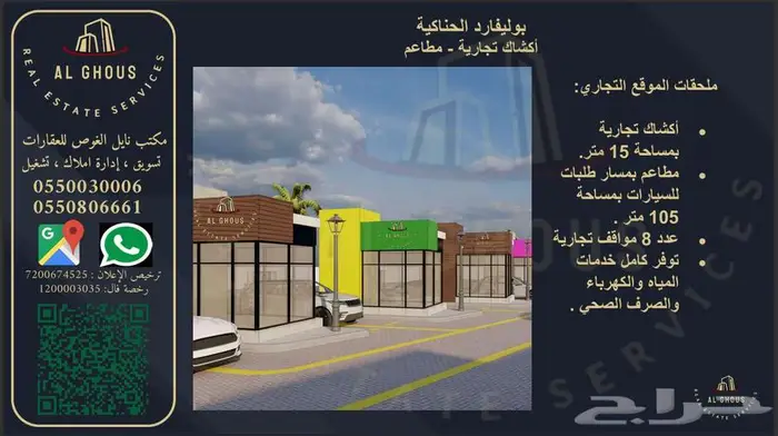 اكشاك تجارية للإيجار في بوليفارد الحناكيه 1
