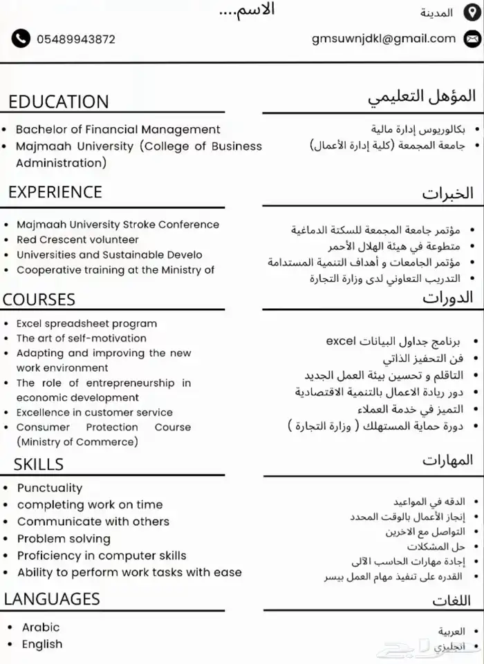 سيرة ذاتية احترافية - بنظام ATS 0