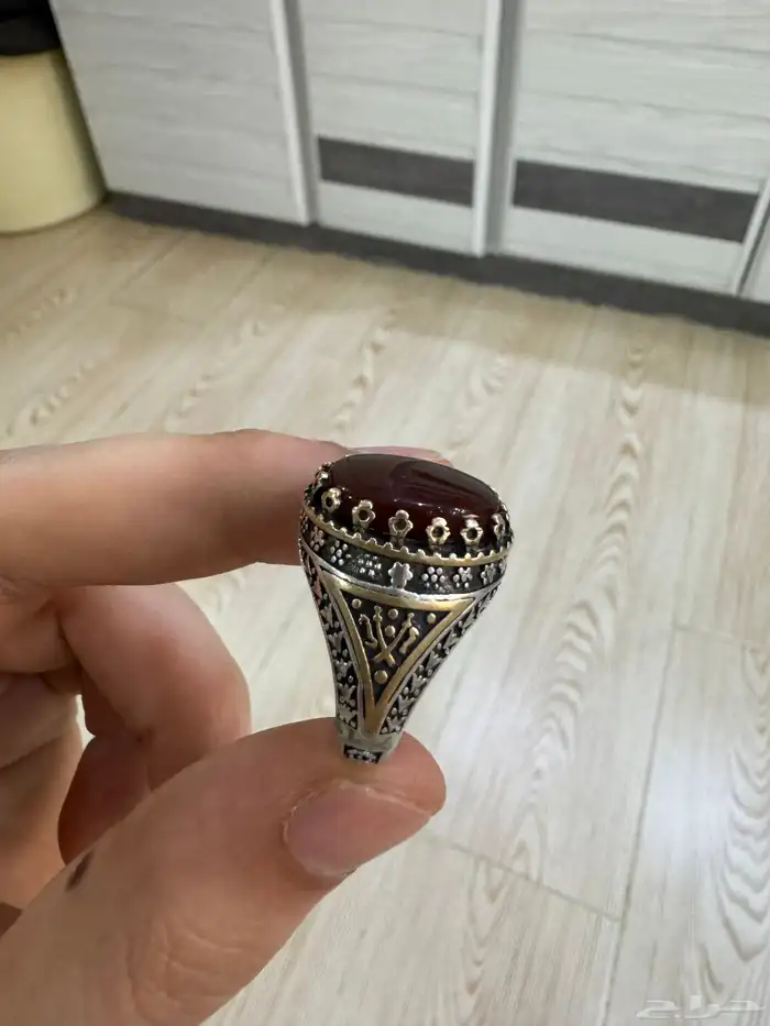 خاتم عقيق يمني كبدي فضه 0