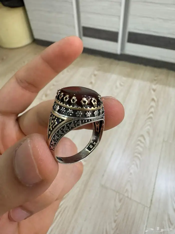 خاتم عقيق يمني كبدي فضه 1