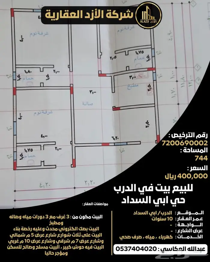 للبيع بيت في الدرب حي ابي السداد 0
