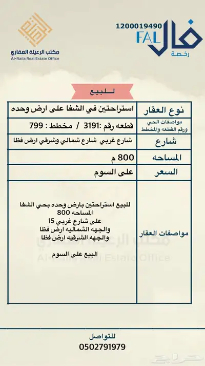 فرصه للبيع استراحتين بالشفا 0