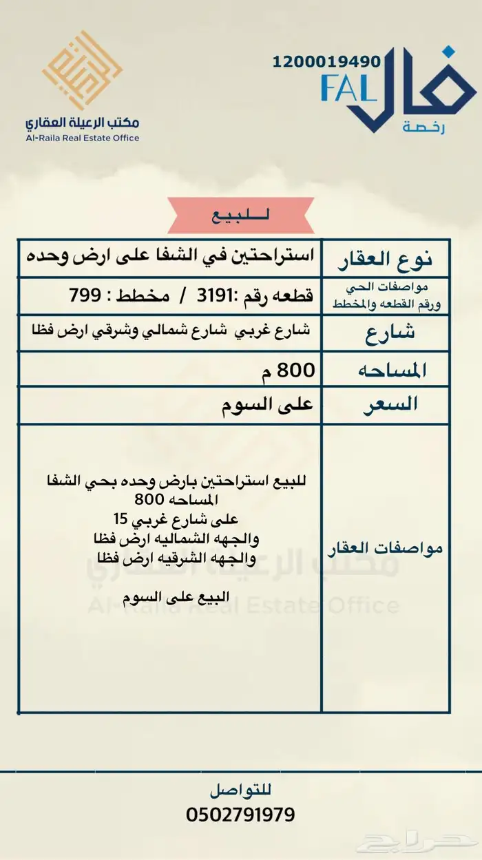 فرصه للبيع استراحتين بالشفا 0