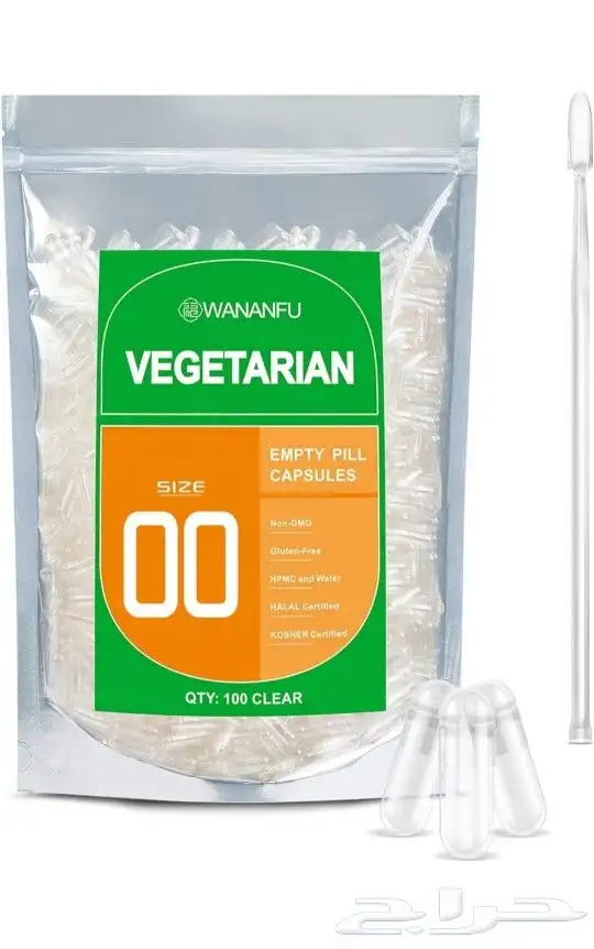 كبسولات نباتية فارغة الحجم 00 100 قطعة حزمة مع ملعقة. 0