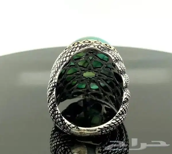 خاتم حجر الملاكايت الأخضر المموج 8