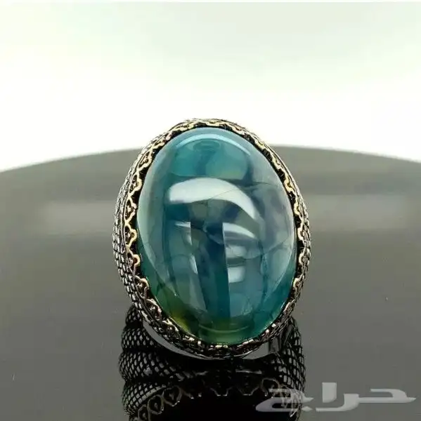 خاتم حجر الملاكايت الأخضر المموج 3