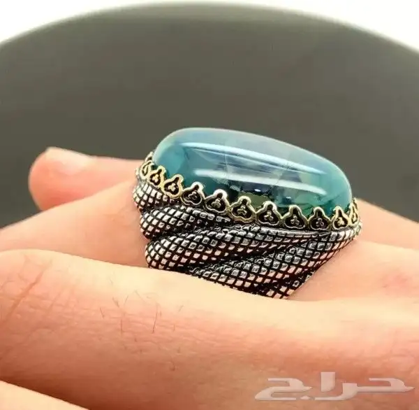 خاتم حجر الملاكايت الأخضر المموج 2