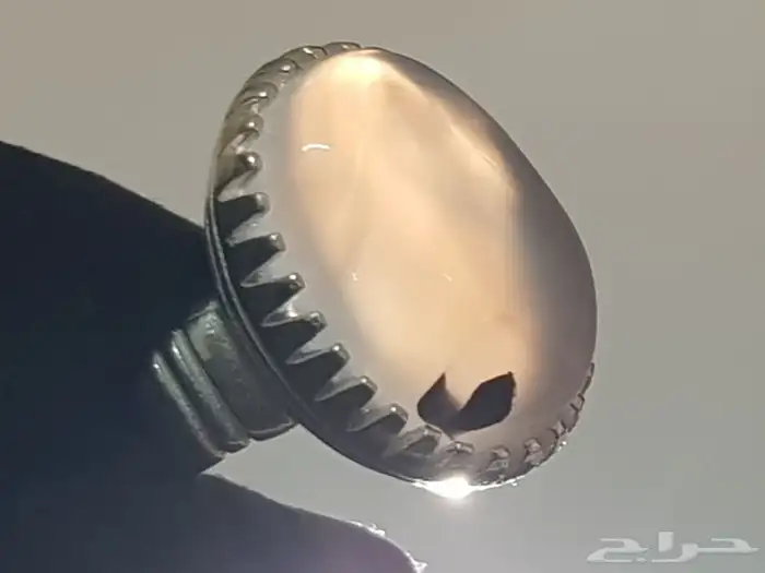 خاتم فضة رجالي عقيق شفاف ومصور 0