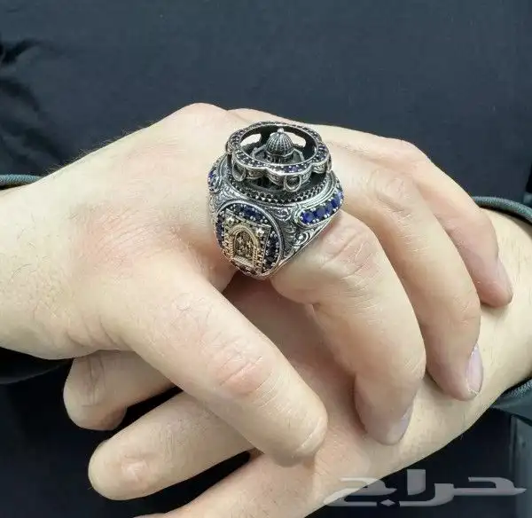 خاتم قبة الصخرة مرصع بالزفير الازرق الملكي 2
