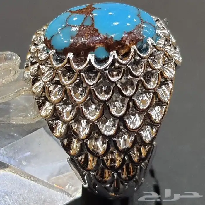 خاتم فيروز سيناوي طبيعي مرصع اللماس 3