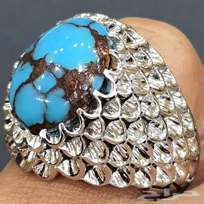 خاتم فيروز سيناوي طبيعي مرصع اللماس 2