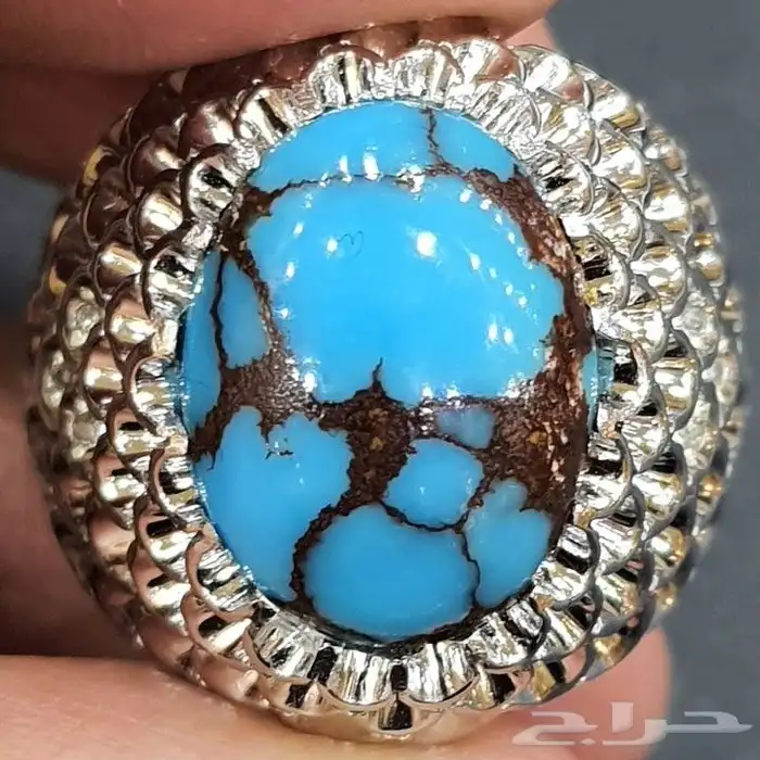 خاتم فيروز سيناوي طبيعي مرصع اللماس 0