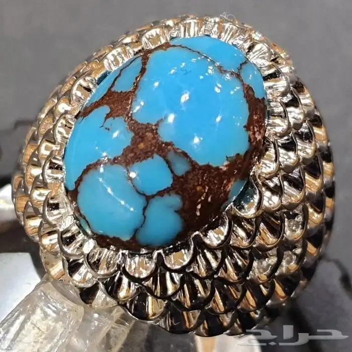 خاتم فيروز سيناوي طبيعي مرصع اللماس 1