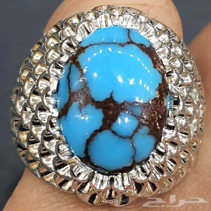 خاتم فيروز سيناوي طبيعي مرصع اللماس 5