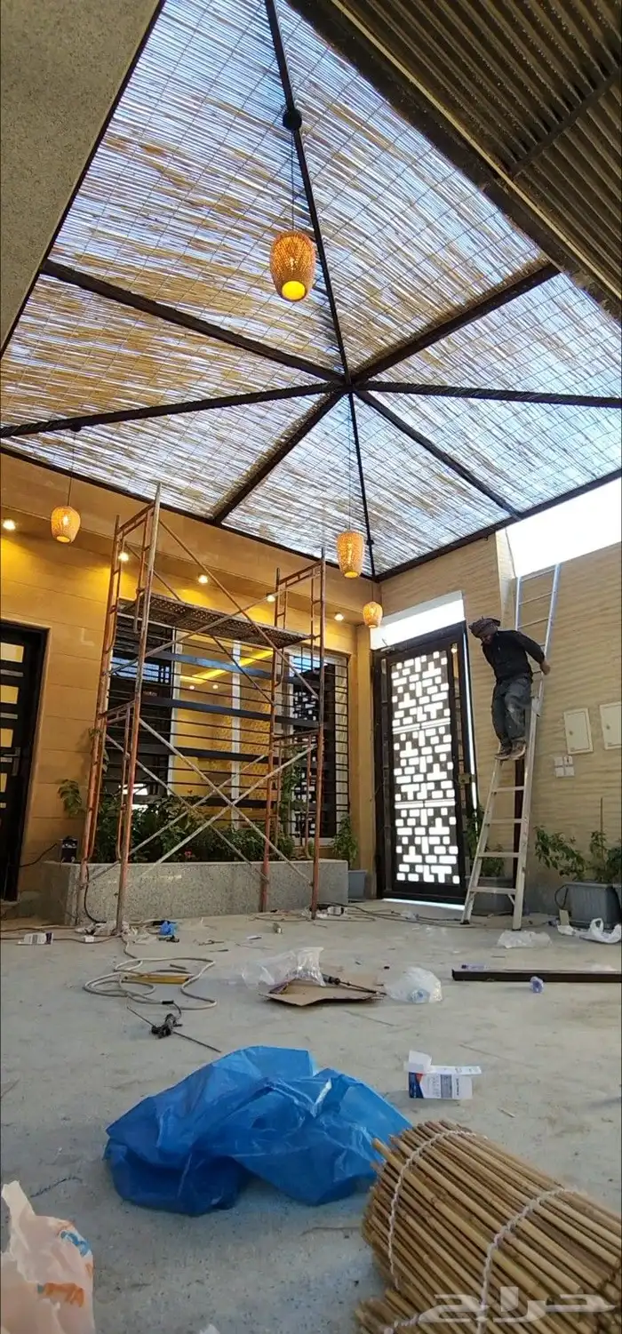 مظلات خيزران جلسات الخيزران بامبو قش سعف النخيل سواتر خيزران 1