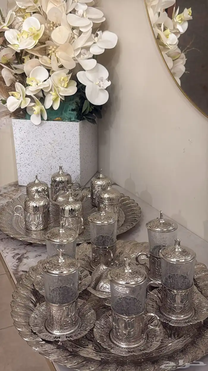 طقمين فضة اواني للشاهي والقهوه التركية 0