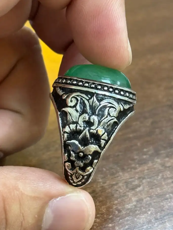 خاتم عقيق أخضر صياغه ايرانيه 1