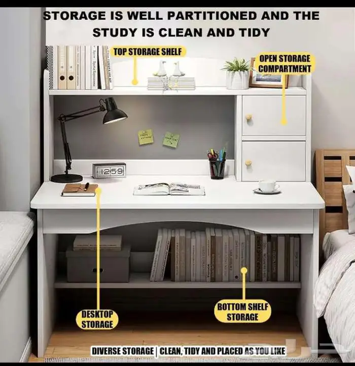 مكتب كمبيوتر مع خزانة وأرفف للمكتب 0