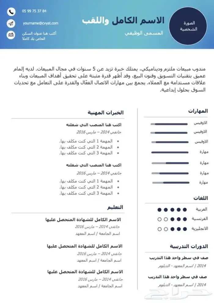 تصميم سيرة ذاتية باللغة العربية 0