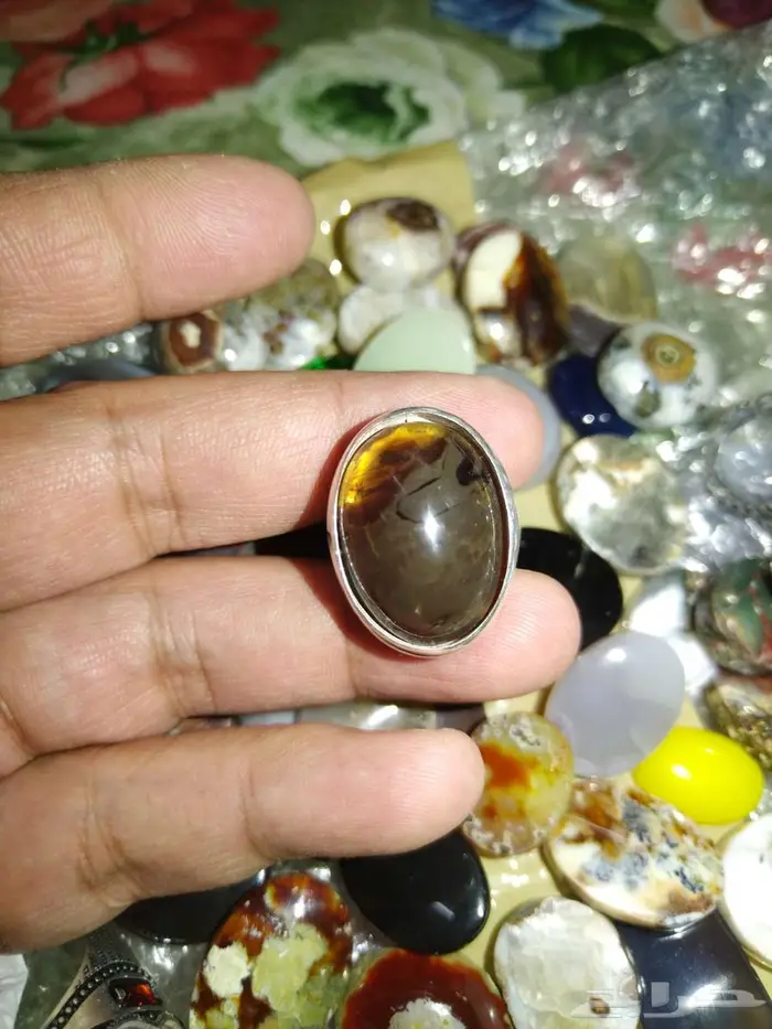 خاتم فضة كهرمان سومطري 5