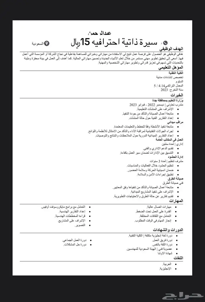 سيرة ذاتية احترافيه 1